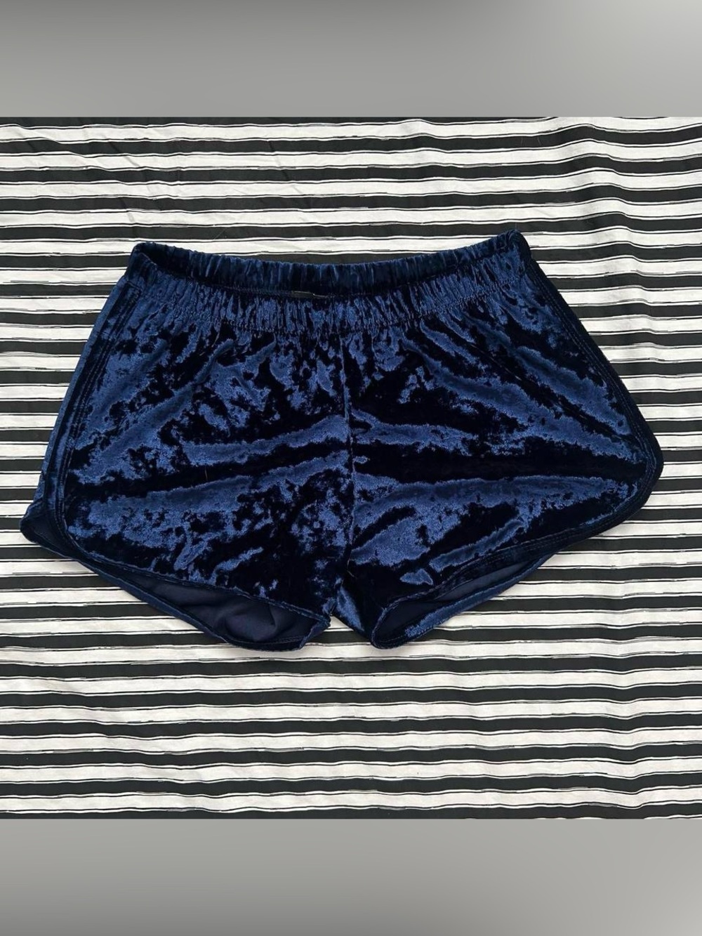 Crushed Velvet Lounge Shorts - Navy Blue